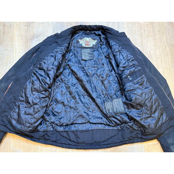 Y2K Harley Davidson Mens Black Moto Racing Jacket Nylon Quilted Lining M - Picture 4 of 7